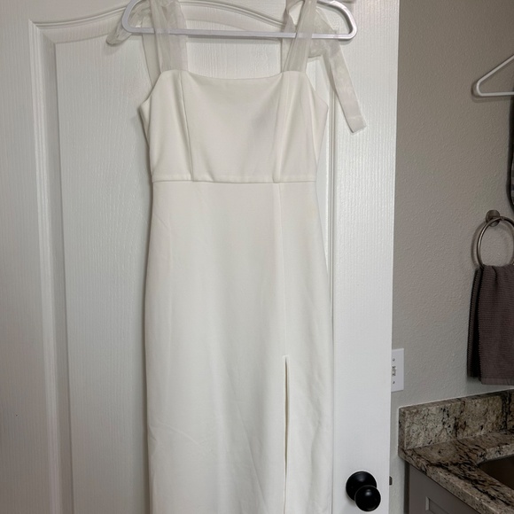Lulus Romantic Celebration White Tie-strap Bodycon Midi Dress - Size S - Picture 3 of 5